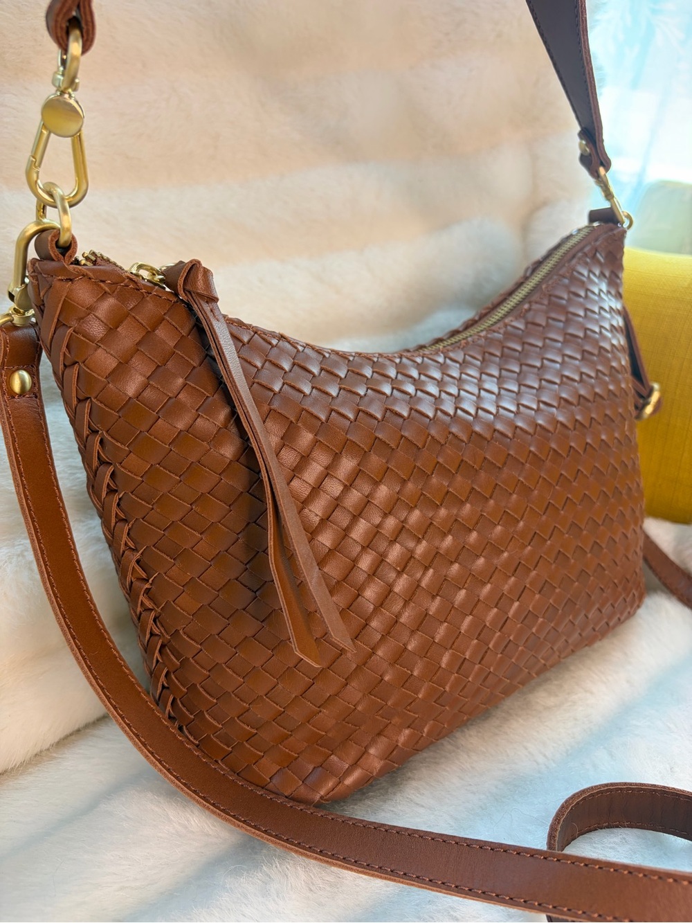 The Sak Juniorr Woven Leather Hobo Bag in Cognac - Picture 6 of 11